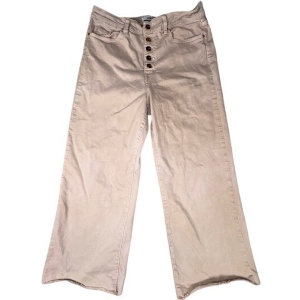 Mica Denim Jeans Womens 32 Tan Wide Leg High Rise Button Fly Raw Hem Khaki